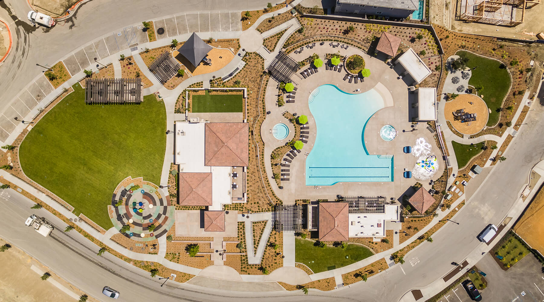 Clubhouse and Pool Aerial | IronRidge | New homes in Lake Forest, California | Landsea Homes