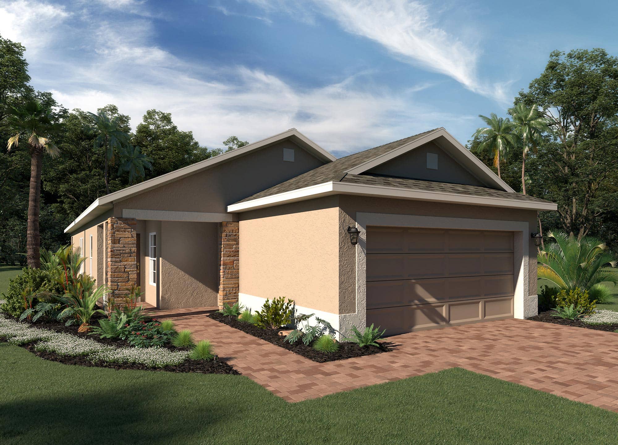Delray | Elevation 2 with Optional Stone | New Homes in Florida | Landsea Homes