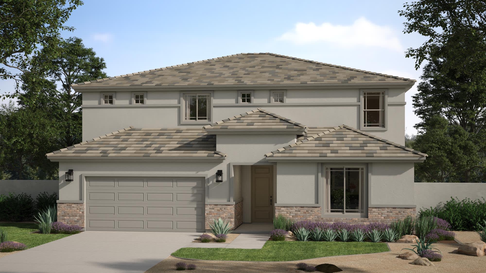 Desert Prairie Elevation with Optional Stone | Wrightson | Bentridge – Peak Series | Buckeye, AZ | Landsea Homes