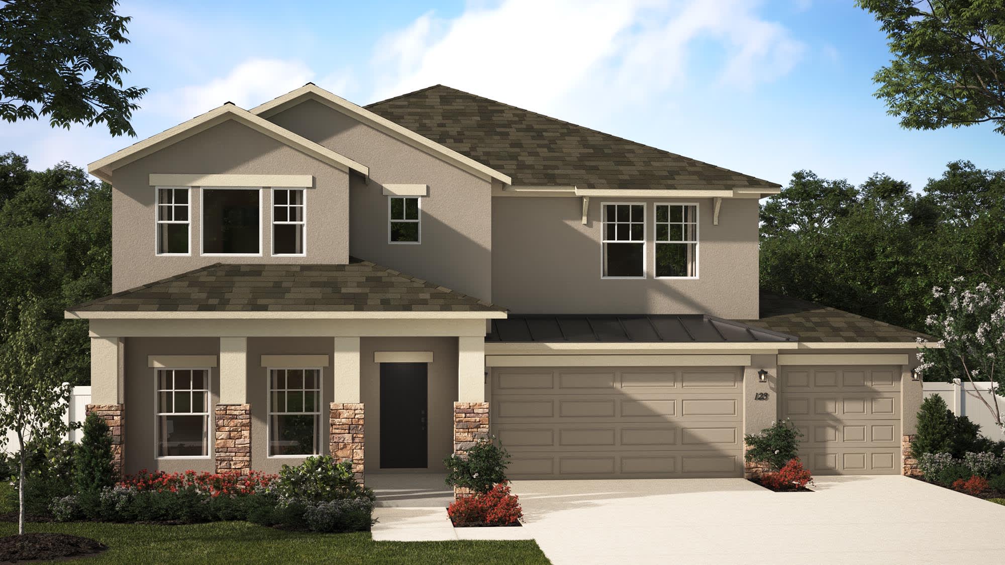 Elevation 3 with Optional Stone & 3-Car Garage | Wilshire | New Homes in Florida | Landsea Homes