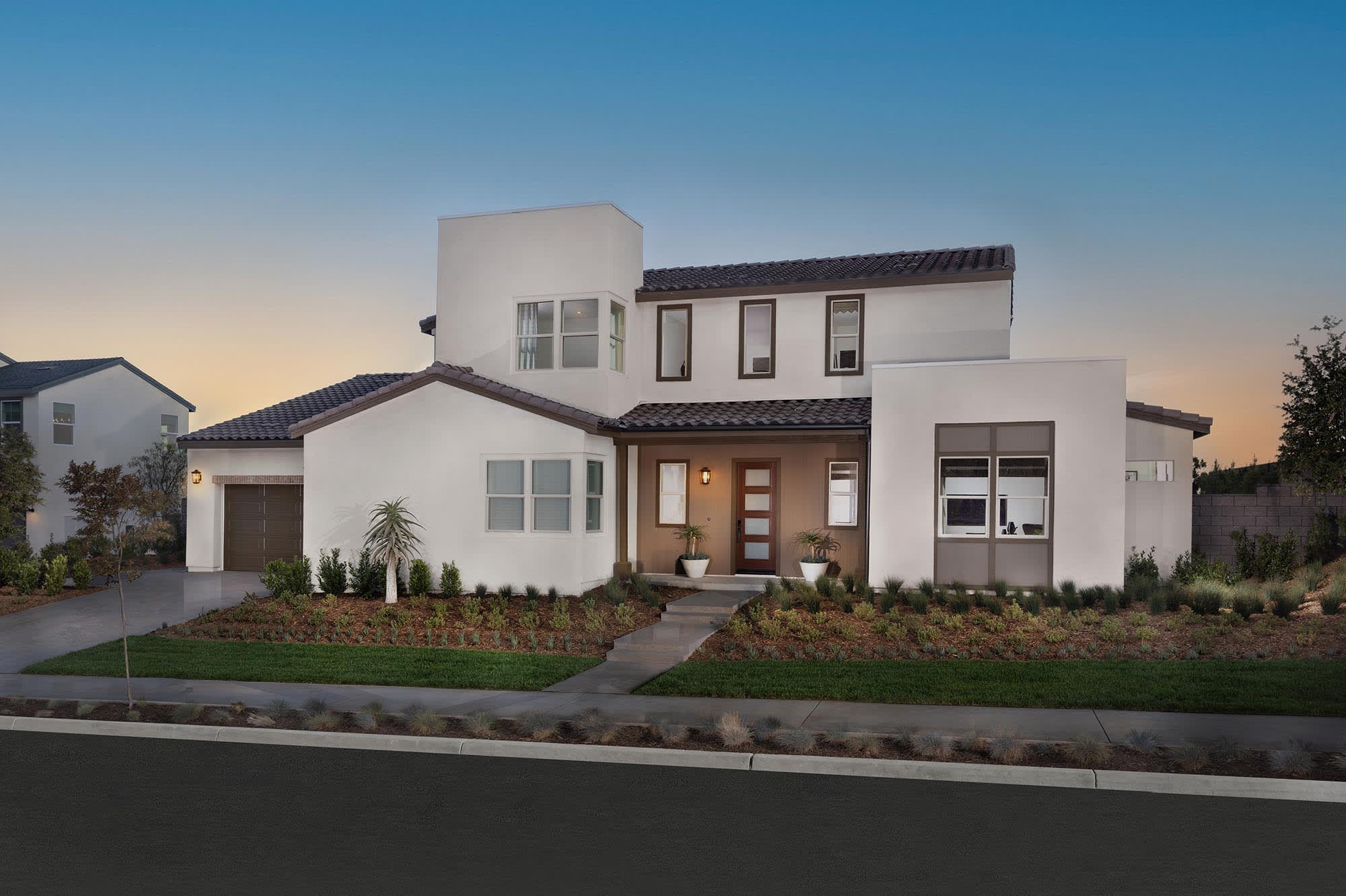 Front Exterior Dusk | Plan Three (100) | Goldenpeak at Narra Hills | New Homes in North Fontana, CA | Landsea Homes