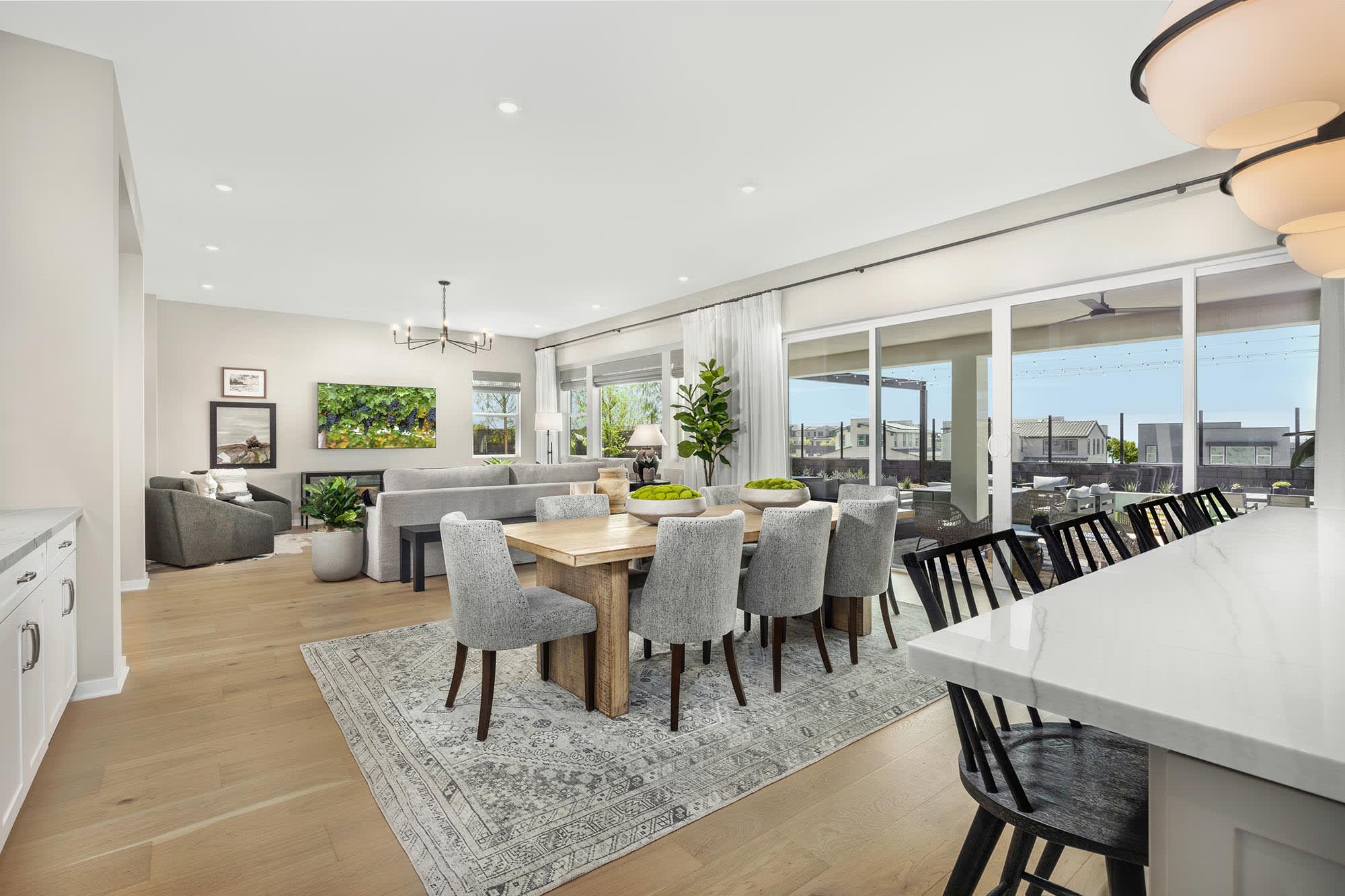 Great Room, Dining Room & Kitchen | Plan Two R (100) | Goldenpeak at Narra Hills | New Homes in North Fontana, CA | Landsea Homes