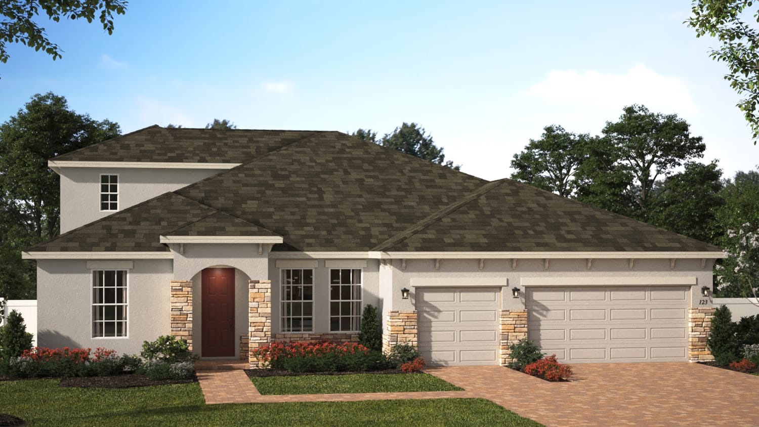Elevation 1 with Optional Stone & Bonus Room | Brentwood | New Homes in Florida | Landsea Homes
