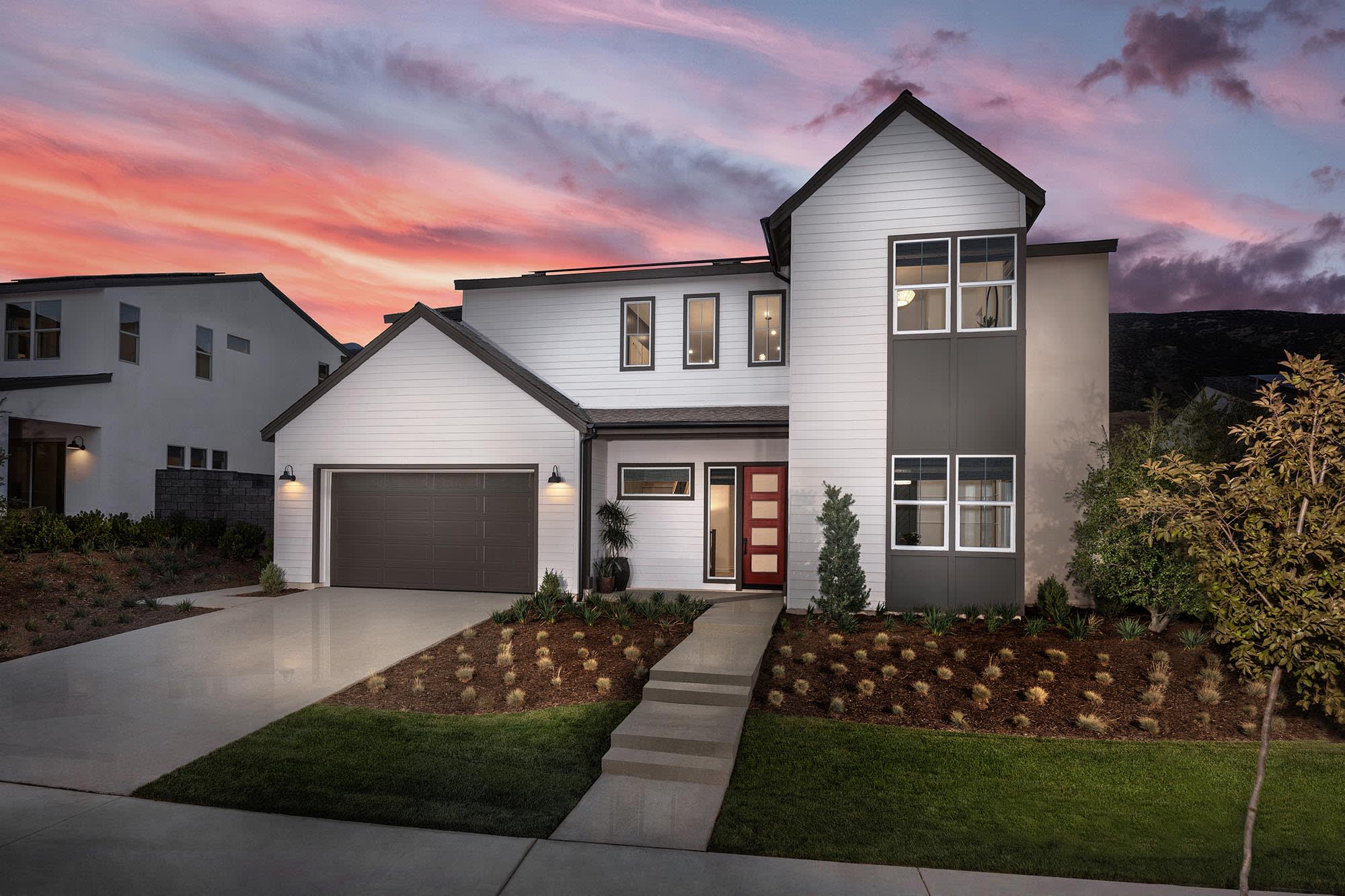 Front Exterior Dusk | Plan 2 (75) | Skyeland at Narra Hills | Single-Family Homes in North Fontana, CA | Landsea Homes