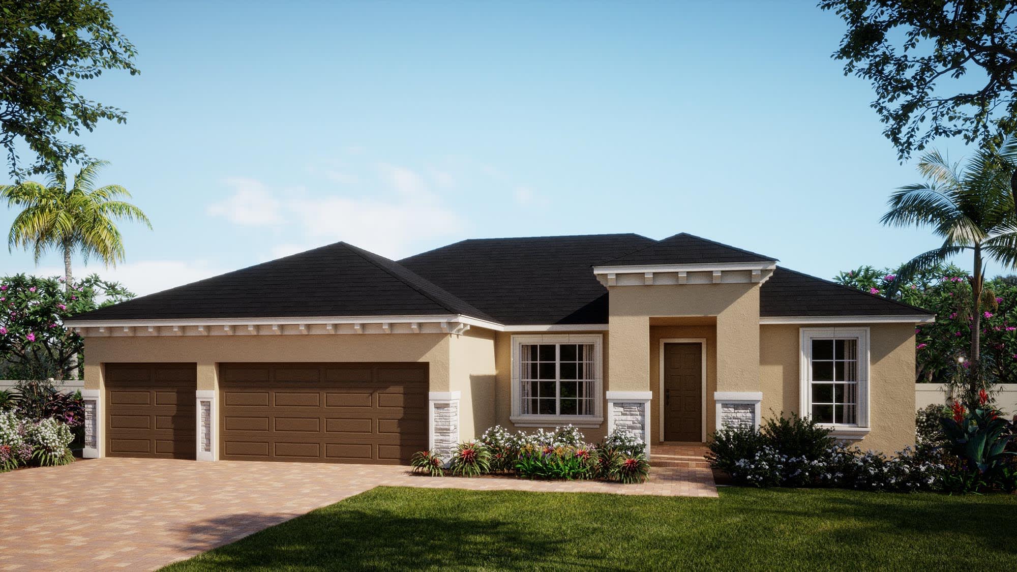 Mediterranean with Stone Elevation | Briella | New Homes in Florida | Landsea Homes