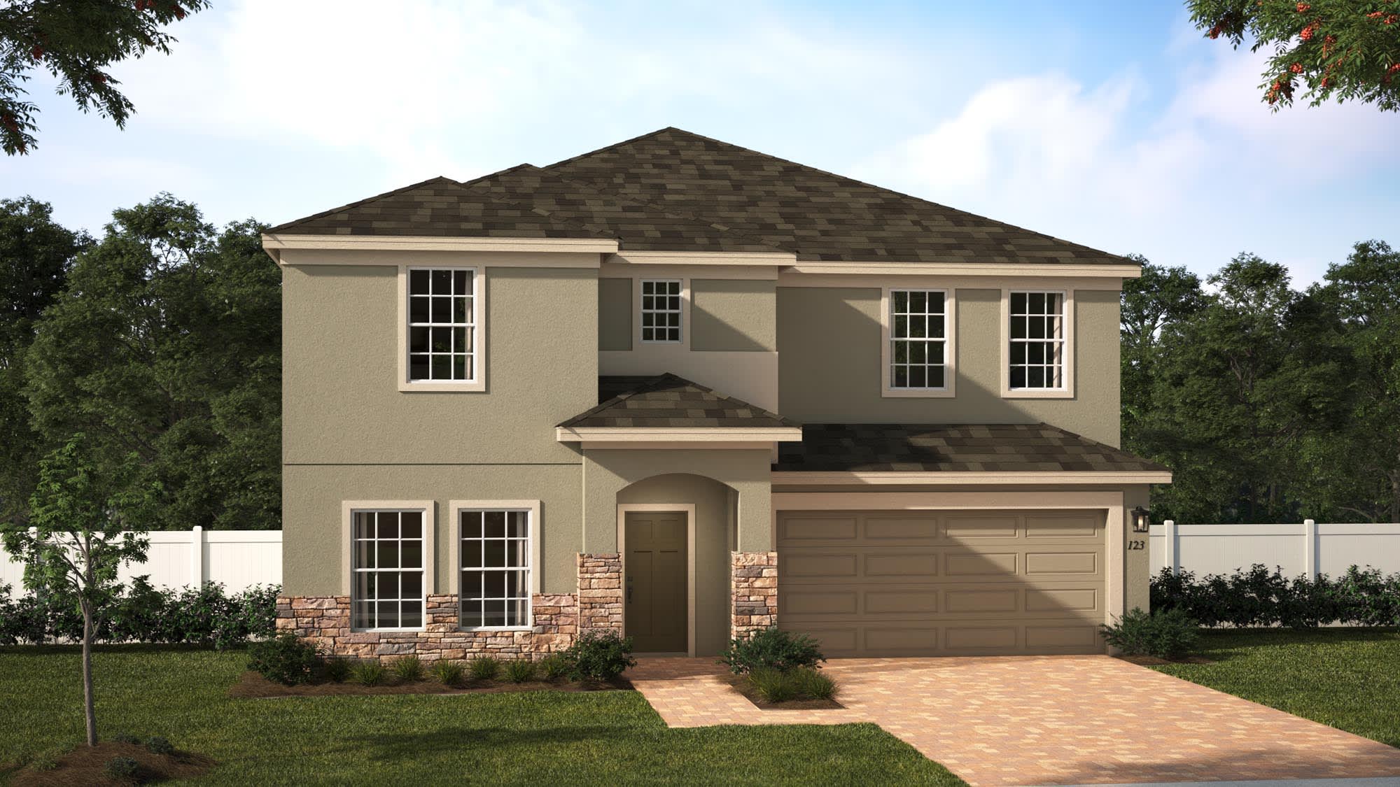 Elevation 1 with Optional Stone | Wilshire | New Homes in Florida | Landsea Homes