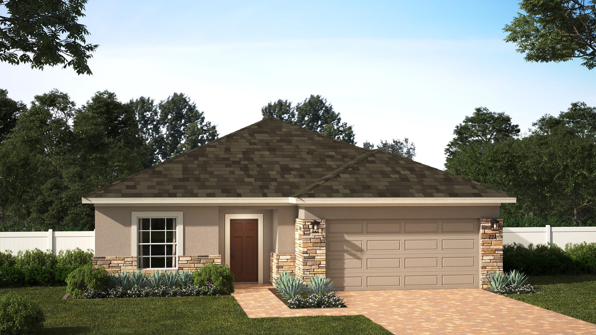 Elevation 1 with Optional Stone | Miles | Eagletail Landings | New Homes In Leesburg, FL | Landsea Homes