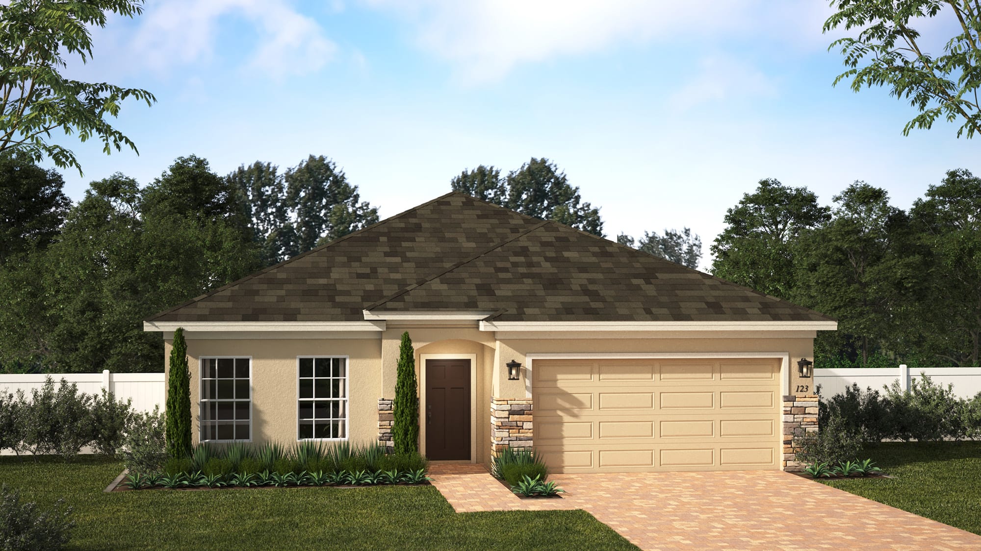 Elevation 1 with Optional Stone | Selby Flex | New Homes In Florida | Landsea Homes