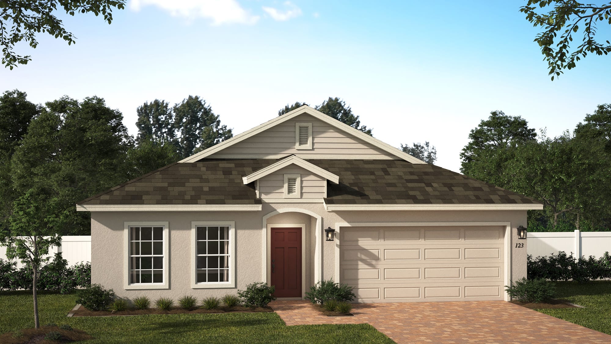 Elevation 2 with Optional Stone | Kensington Flex | New Homes in Florida | Landsea Homes