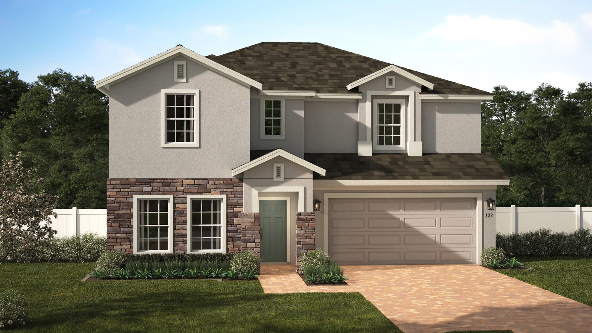 Elevation 2 with Optional Stone | Newcastle | New Homes in Florida | Landseas Homes