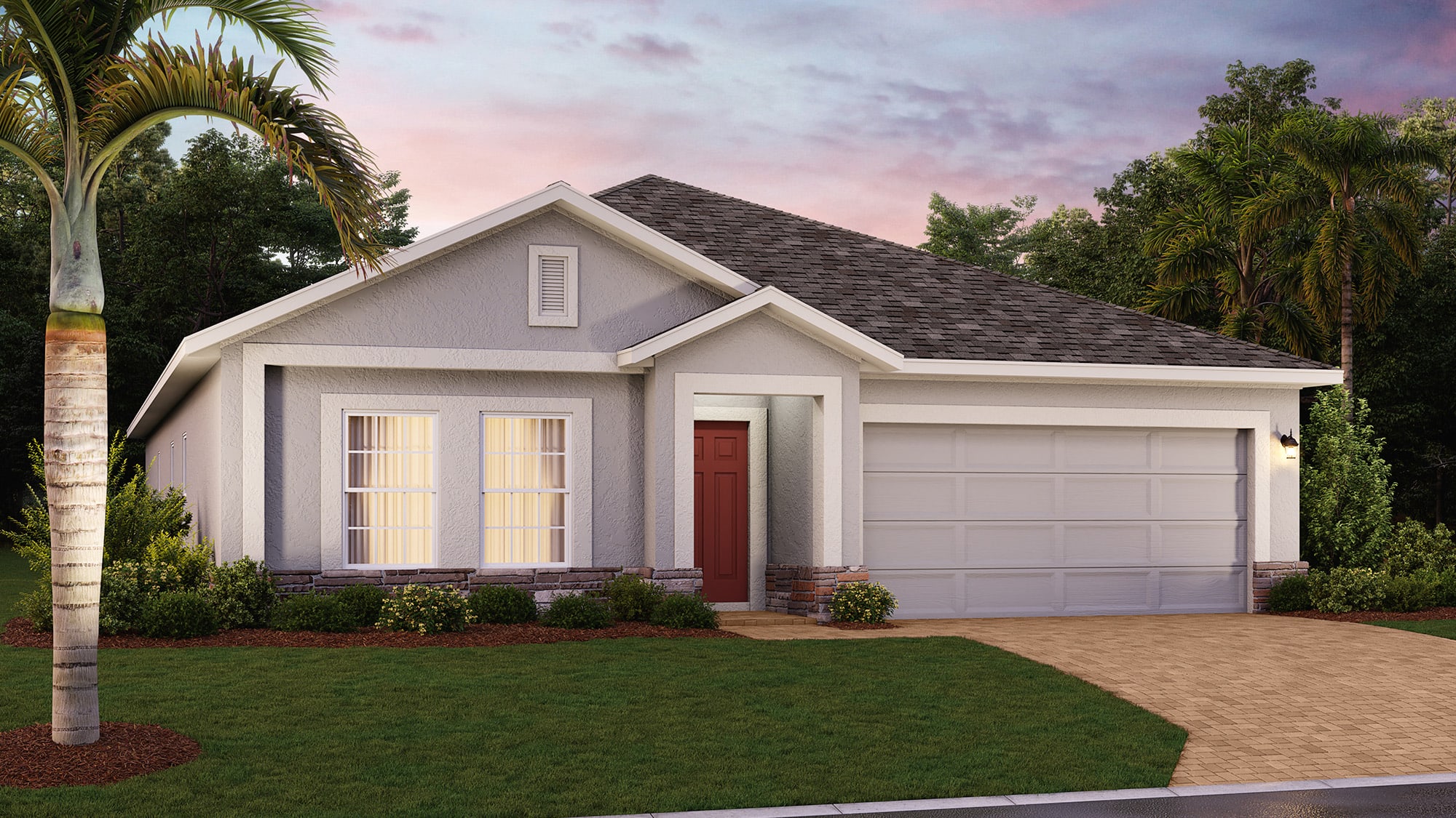 Elevation 3 with Optional Stone | Kensington Flex | New Homes in Florida | Landsea Homes