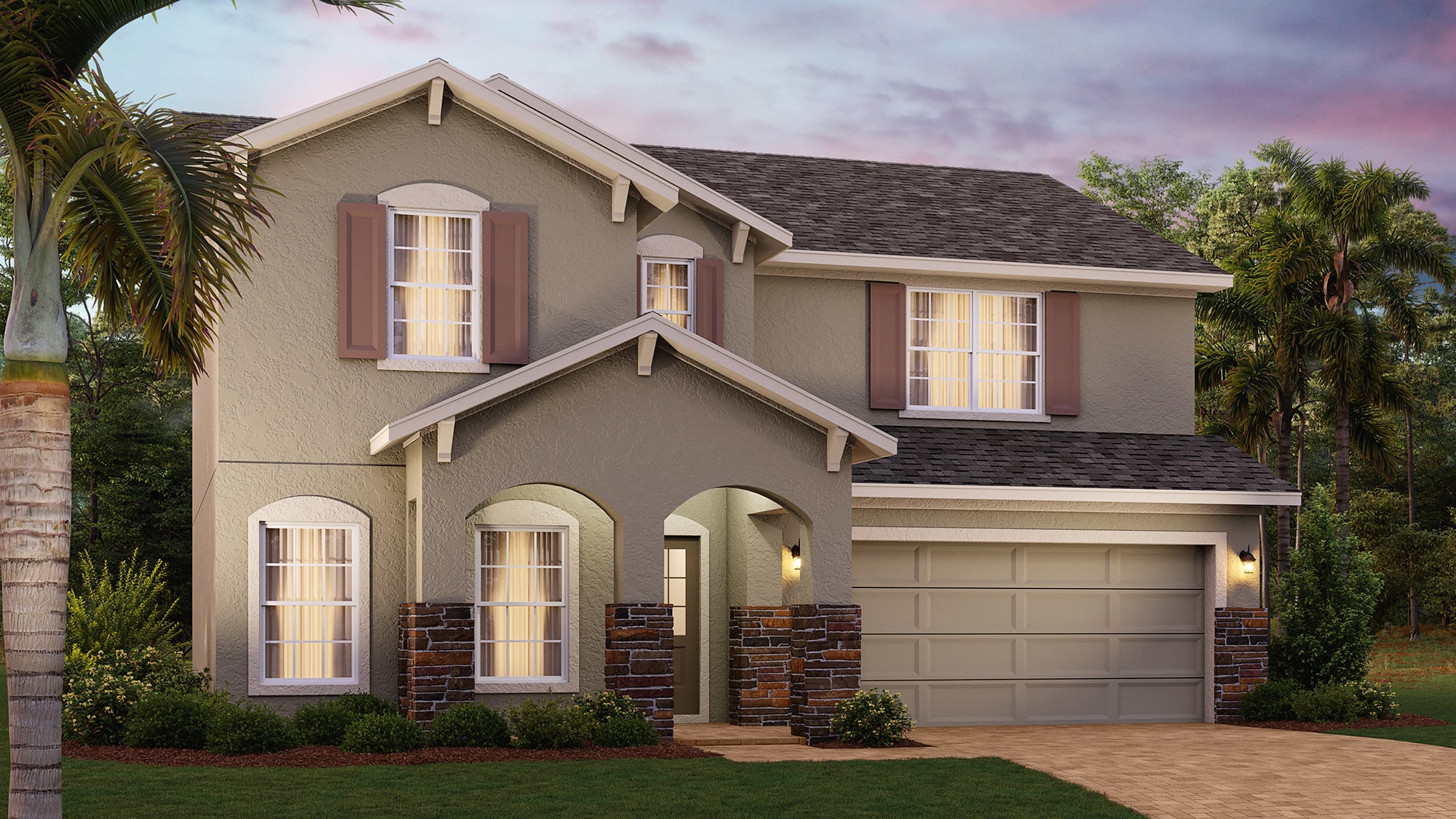 Elevation 3 with Optional Stone | Newcastle | New Homes in Florida | Landseas Homes