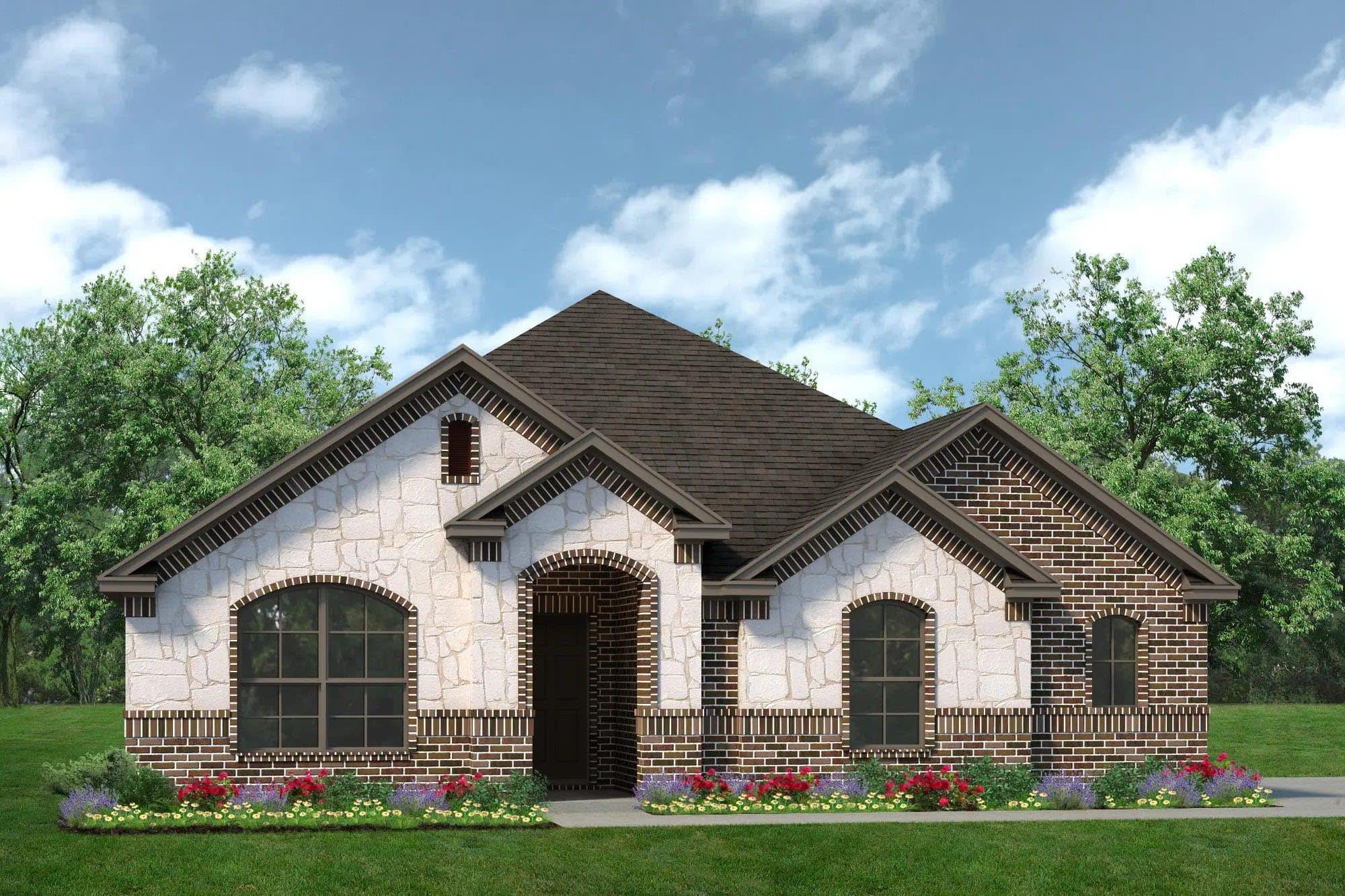 Elevation A with Outswing and Stone | Concept 2186 at Hunters Ridge in Crowley, TX by Landsea Homes