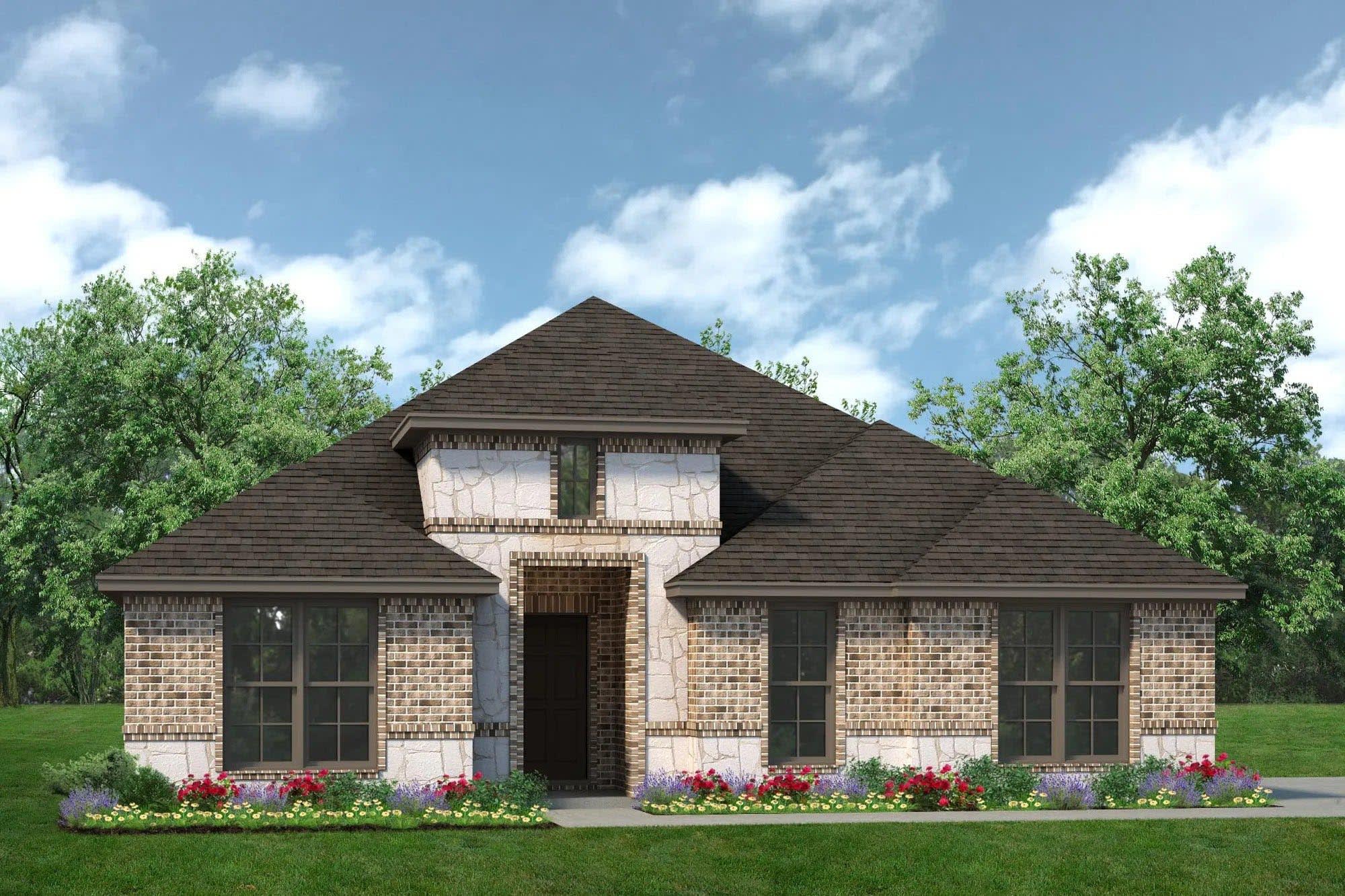 Elevation B with Stone and Outswing | Concept 2186 at Hulen Trails in Fort Worth, TX by Landsea Homes