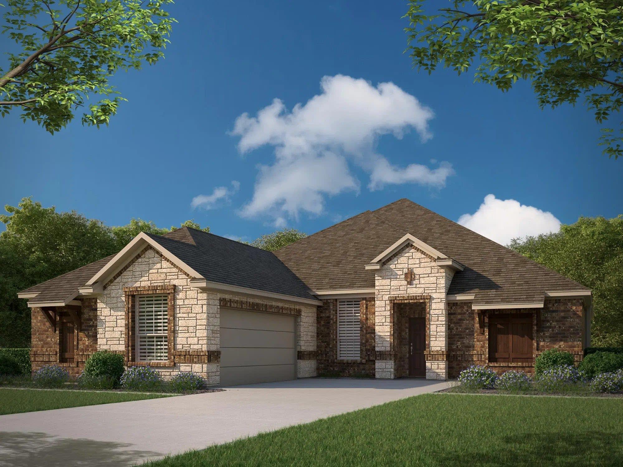 Elevation B with Stone | Concept 2404 at Abe's Landing in Granbury, TX by Landsea Homes