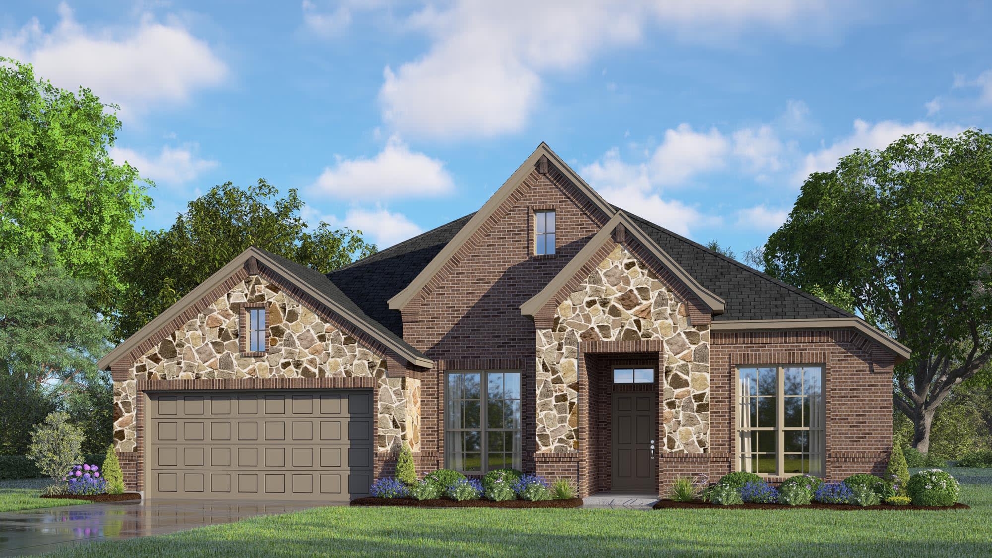Elevation B with Stone | Concept 2464 at Abe's Landing in Granbury, TX by Landsea Homes