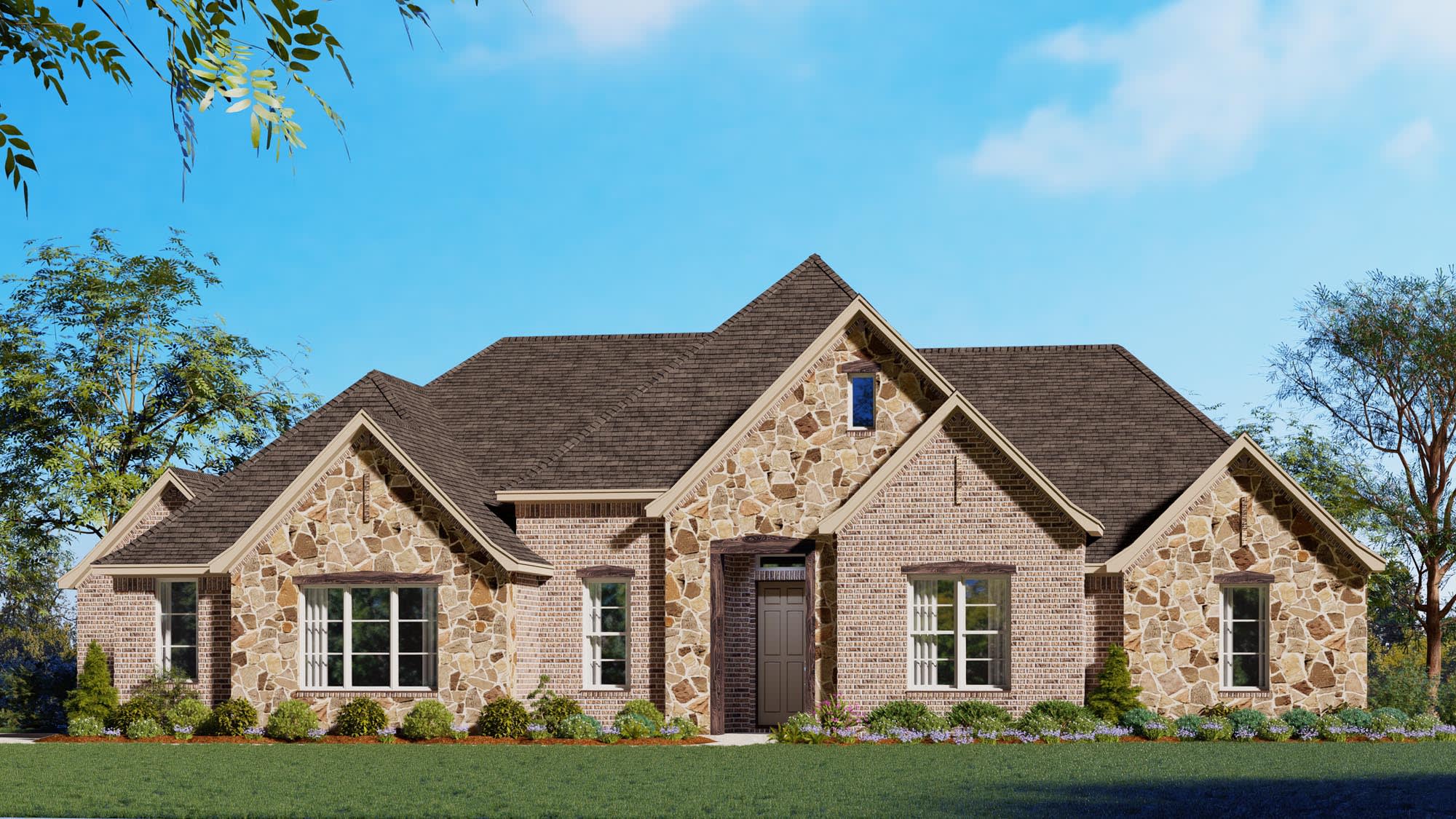 Elevation B with Stone | Concept 2623 at The Meadows in Gunter, TX by Landsea Homes