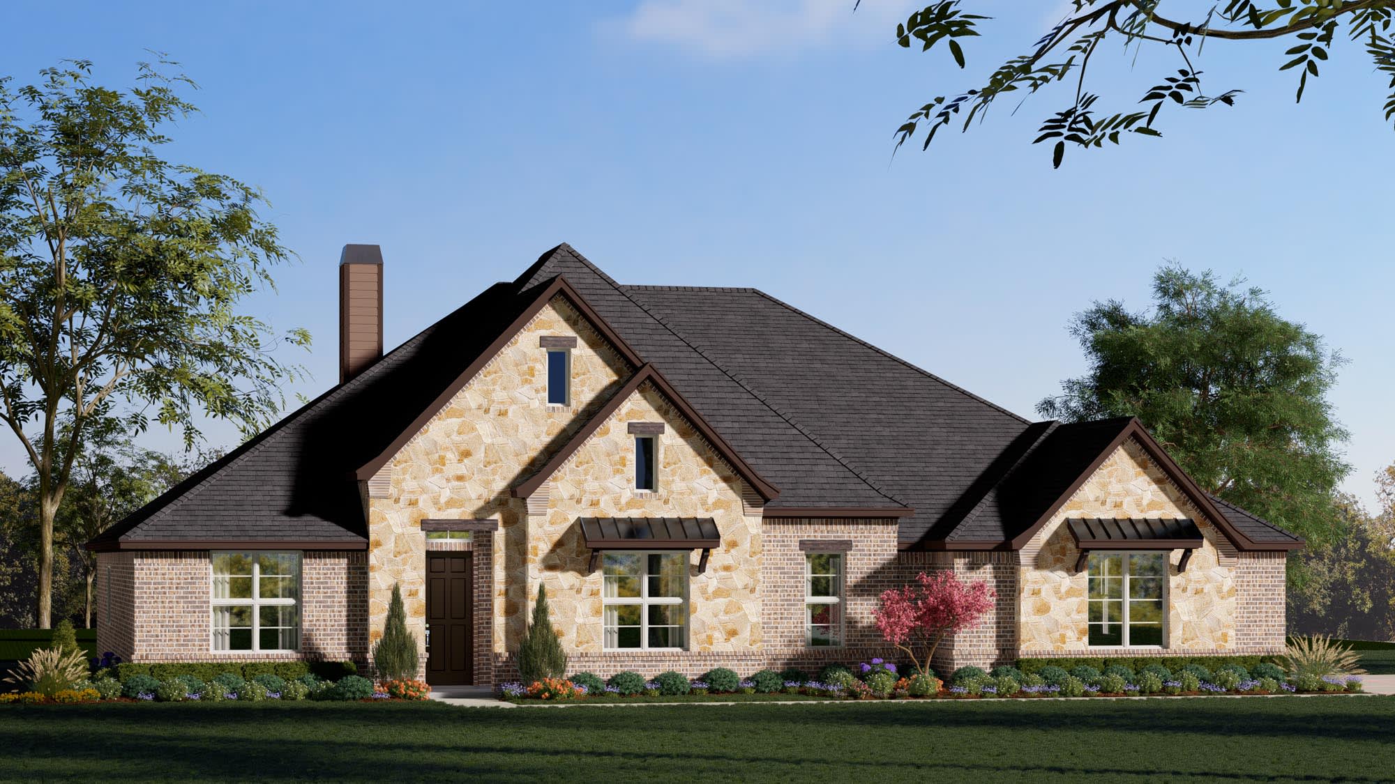 Elevation B with Stone | Concept 3141 at The Meadows in Gunter, TX by Landsea Homes