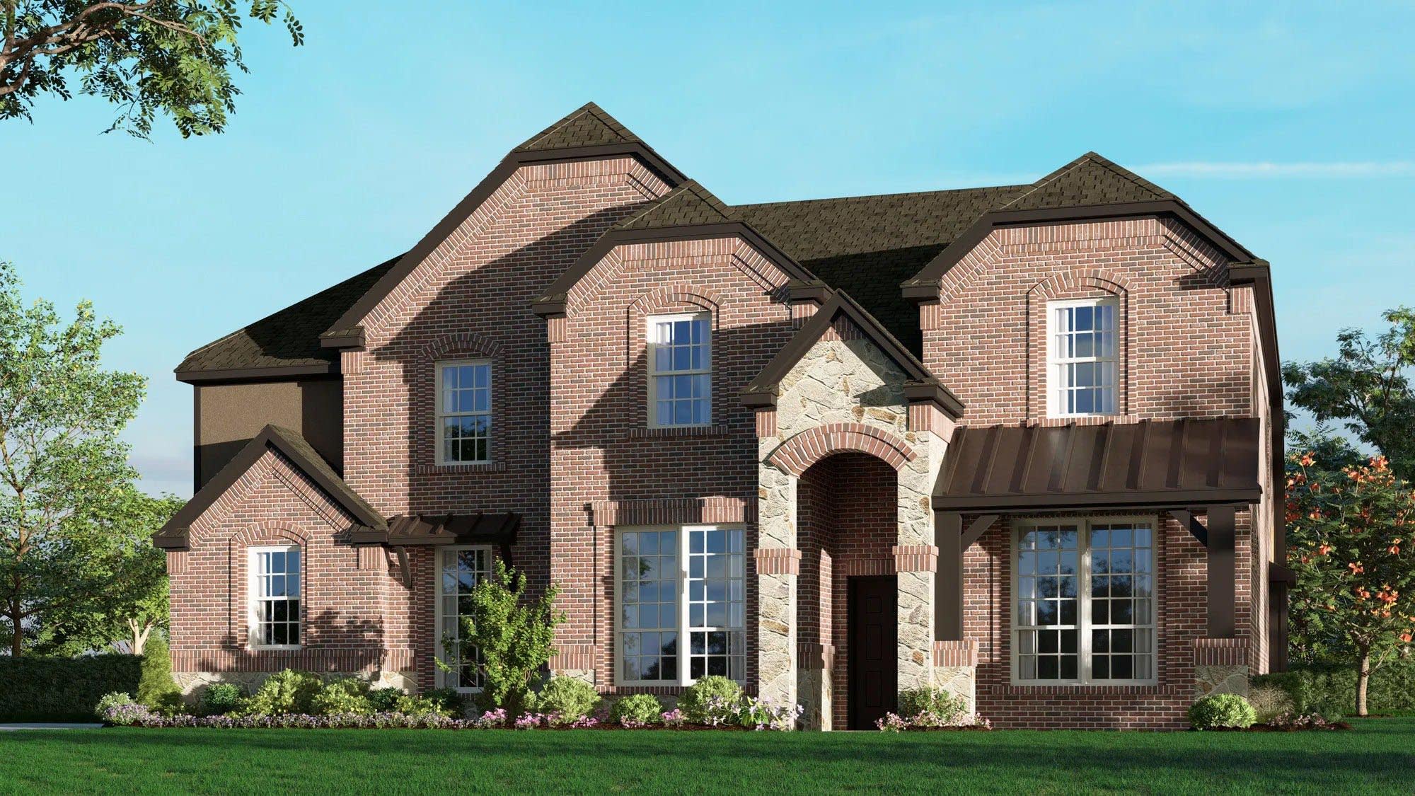 Elevation C with Stone and Outswing | Concept 3135 at Villages of Walnut Grove in Midlothian, TX by Landsea Homes