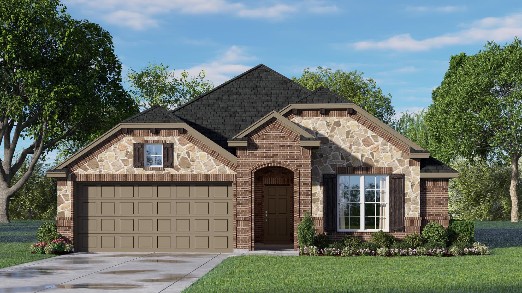 Elevation C with Stone | Concept 1660 at Summer Crest in Fort Worth, TX by Landsea Homes