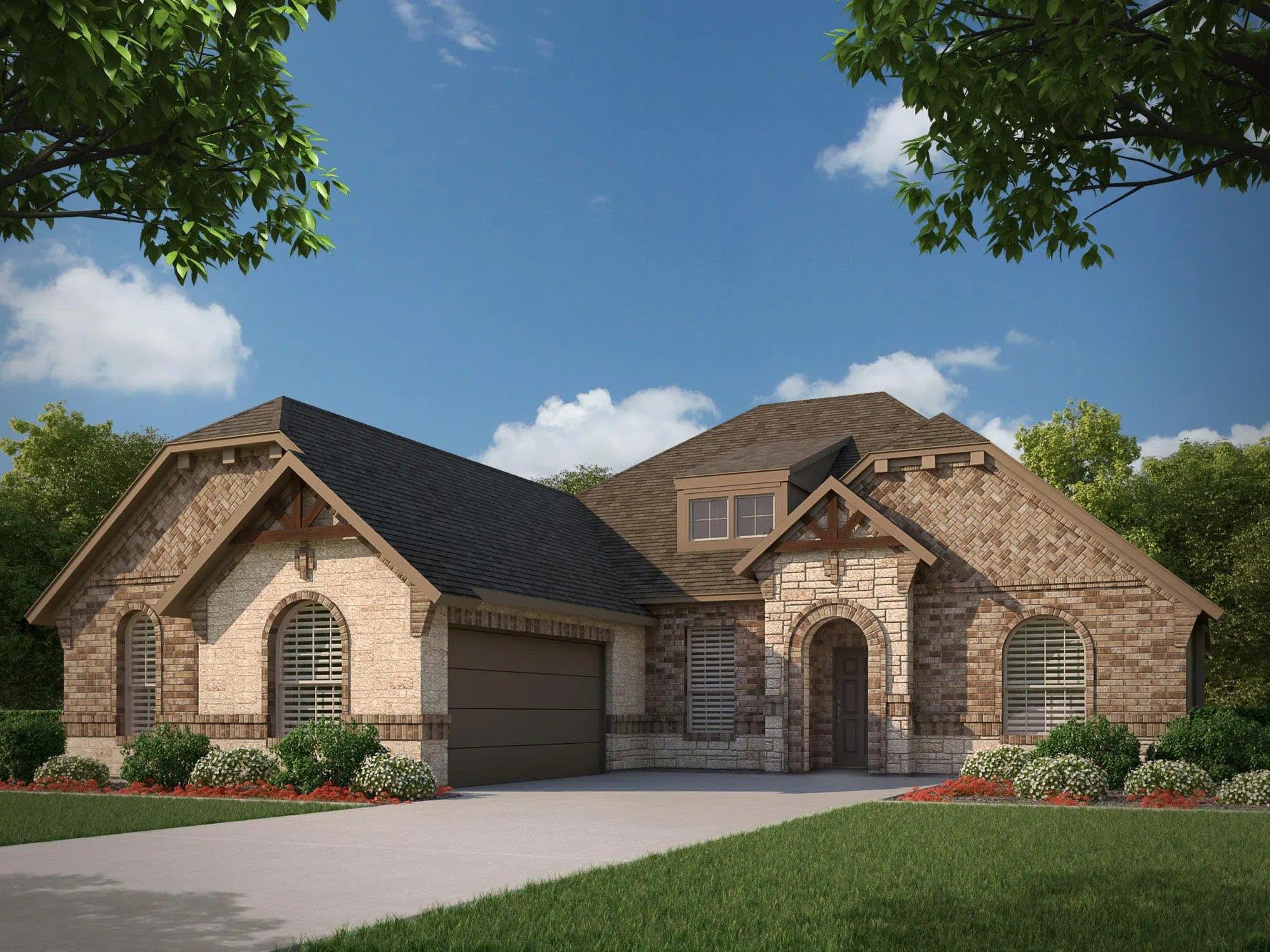 Elevation C with Stone | Concept 2404 at Abe's Landing in Granbury, TX by Landsea Homes