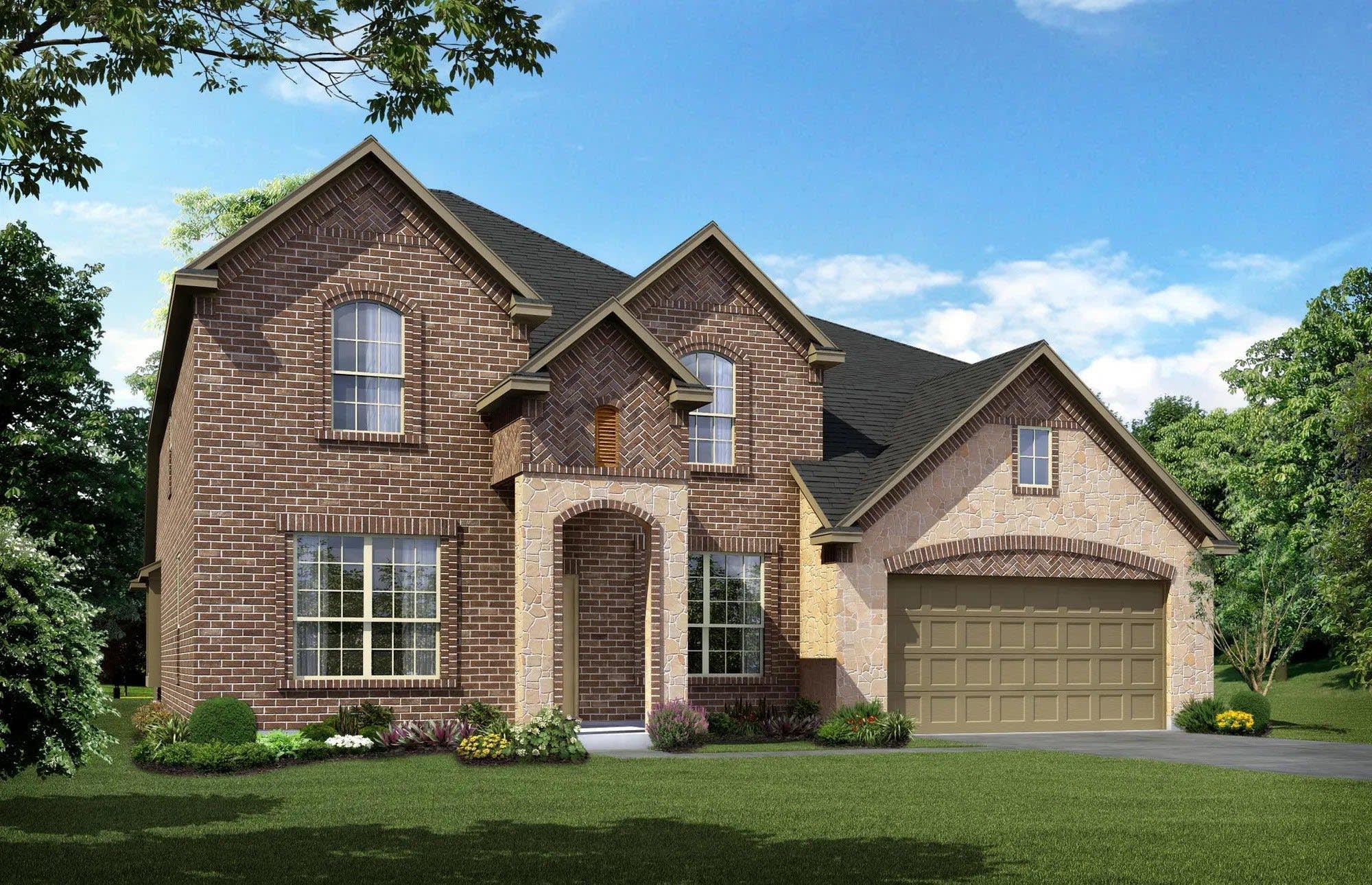 Elevation C with Stone | Concept 3218 at Mockingbird Hills in Joshua, TX by Landsea Homes