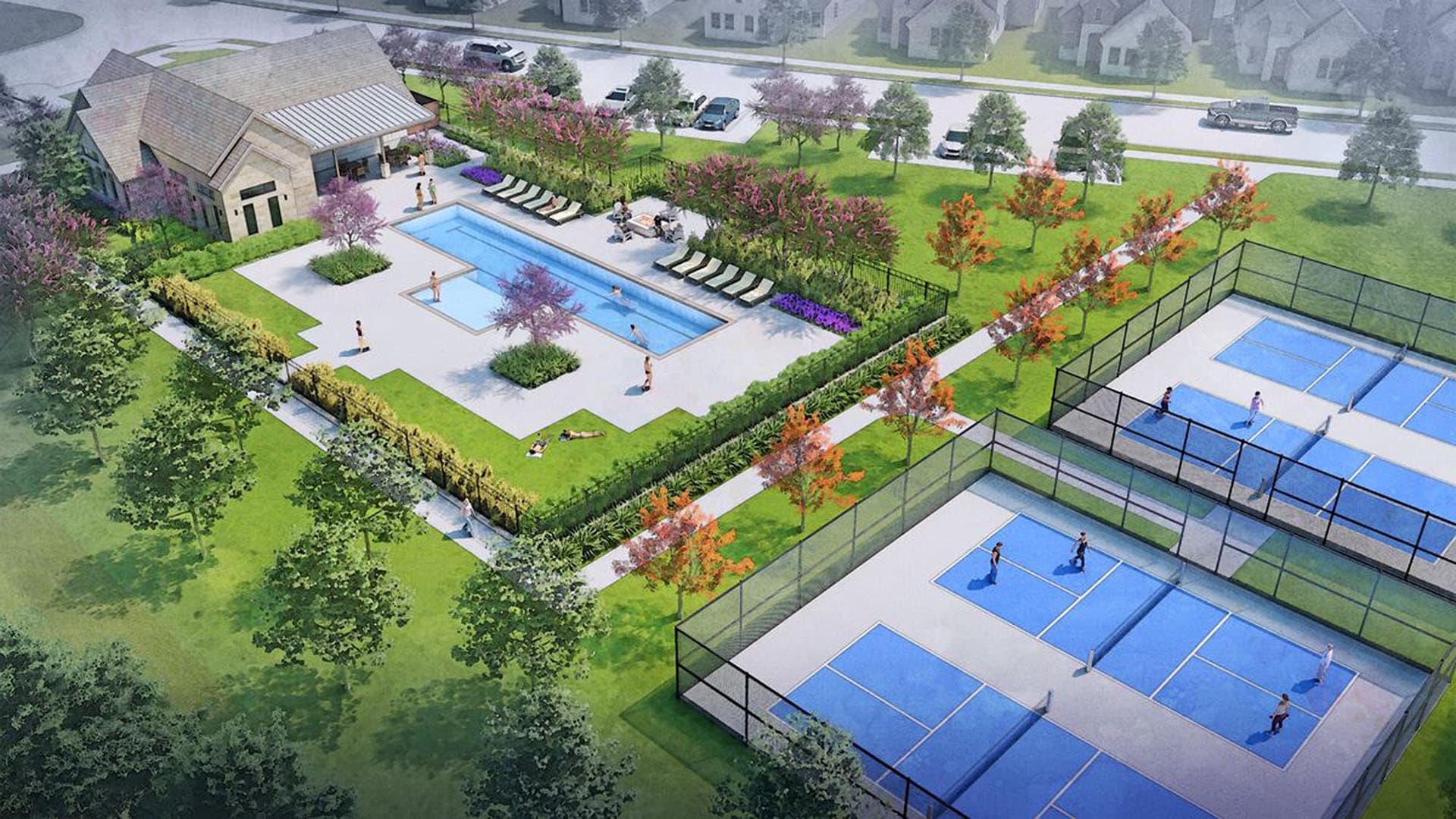 Lap pool and tennis courts | Redden Farms in Midlothian, TX by Landsea Homes