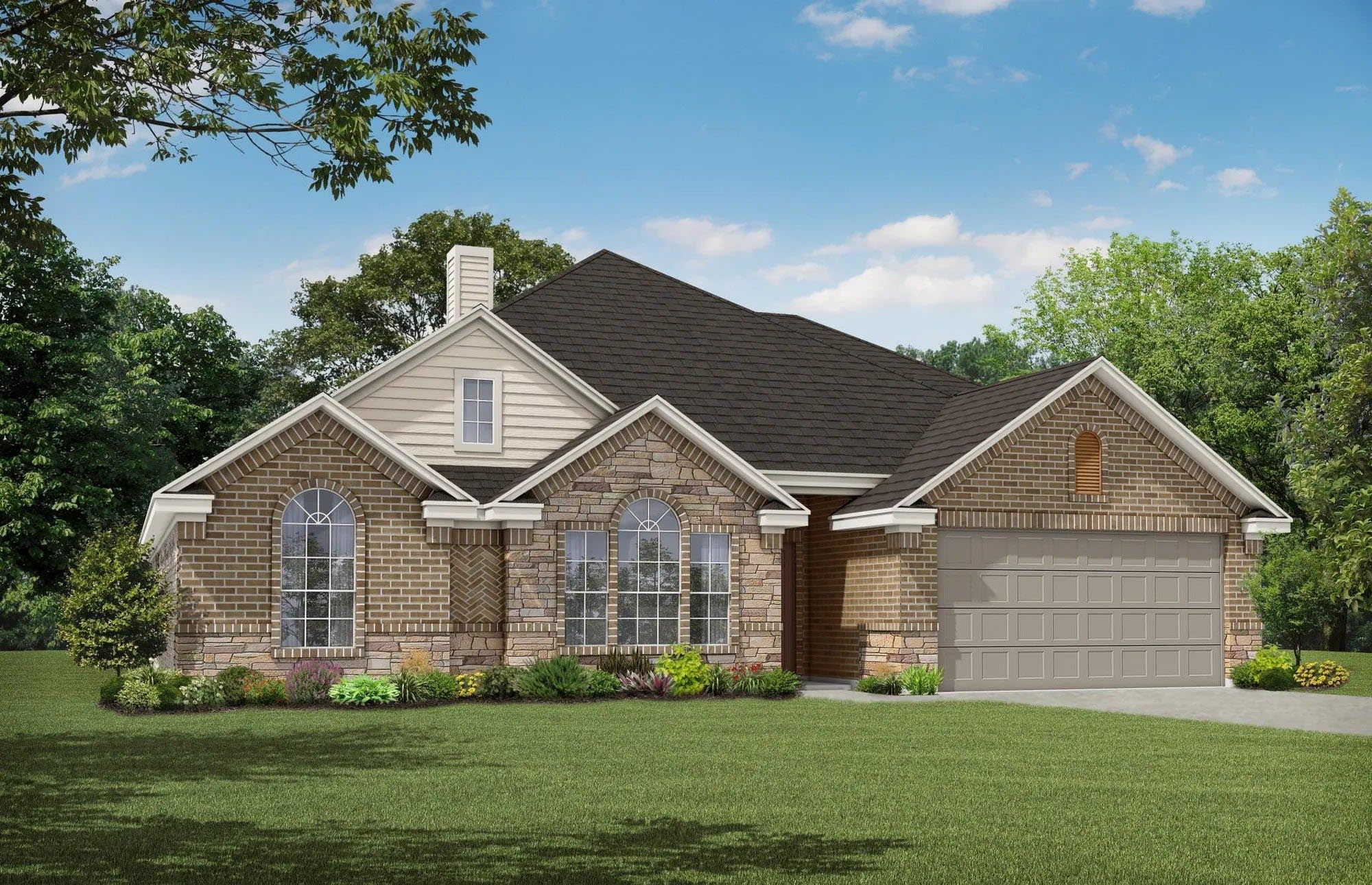 Elevation A with Stone | Concept 2379 at Belle Meadows in Cleburne, TX by Landsea Homes