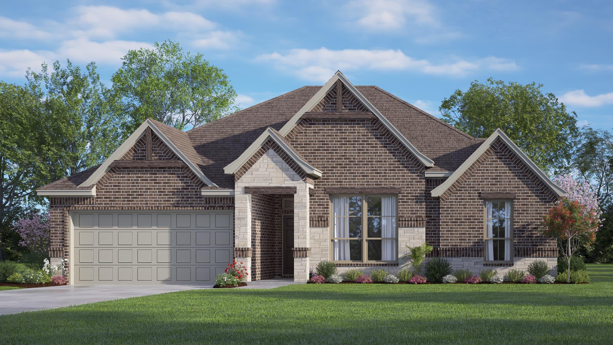 Elevation B with Stone | Concept 2027 at Belle Meadows in Cleburne, TX by Landsea Homes