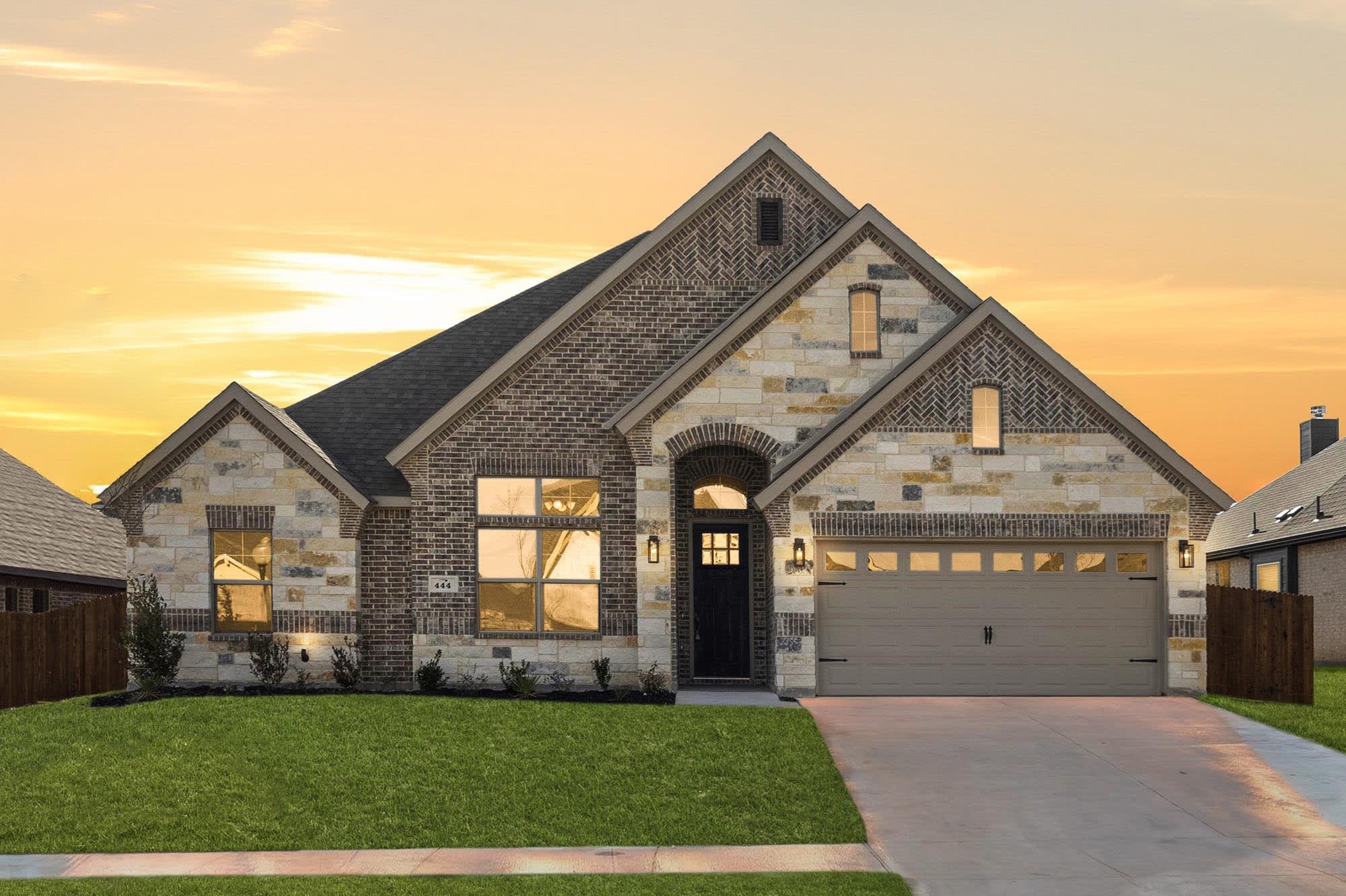 Elevation C with Stone | Concept 2027 at Belle Meadows in Cleburne, TX by Landsea Homes