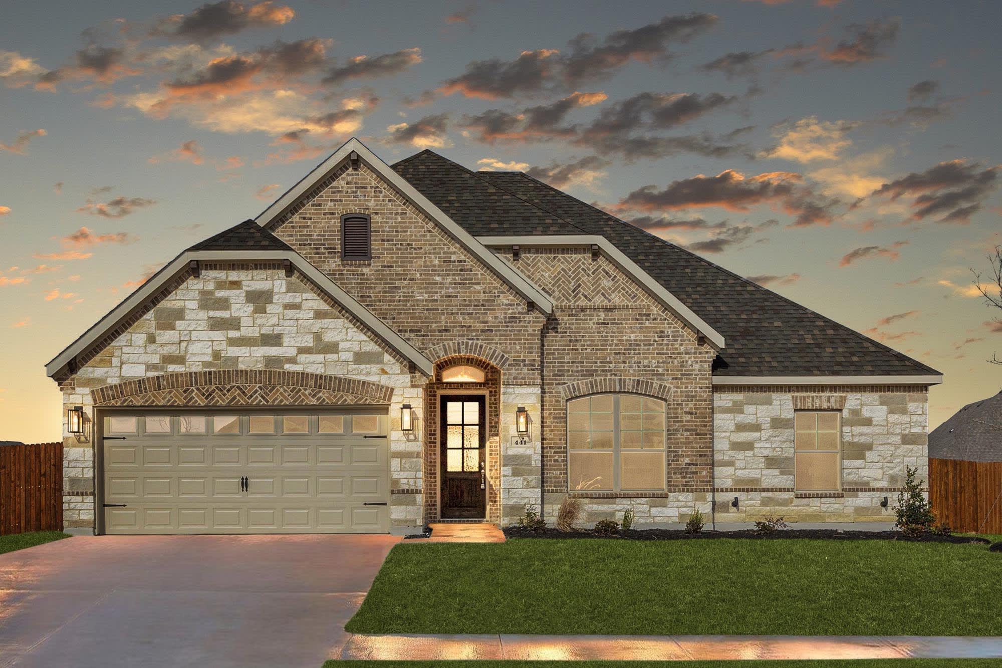 Elevation D with Stone | Concept 2027 at Belle Meadows in Cleburne, TX by Landsea Homes