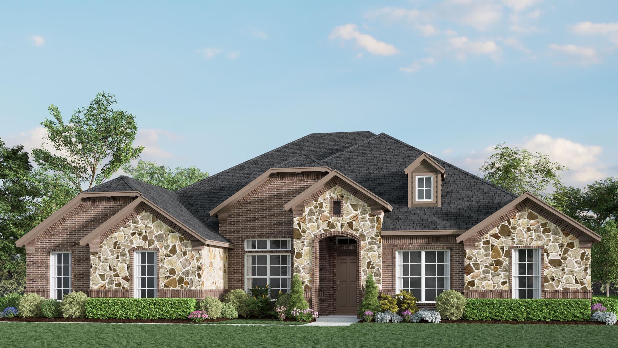 Elevation A With Stone | Concept 3009 at Mockingbird Hills in Joshua, TX by Landsea Homes
