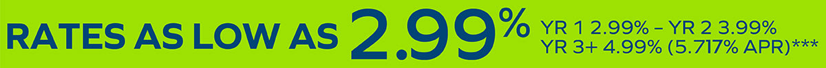 RATES AS LOW AS YR1 2.99% - YR2 3.99% - YR3 4.99% (5.717% APR)*