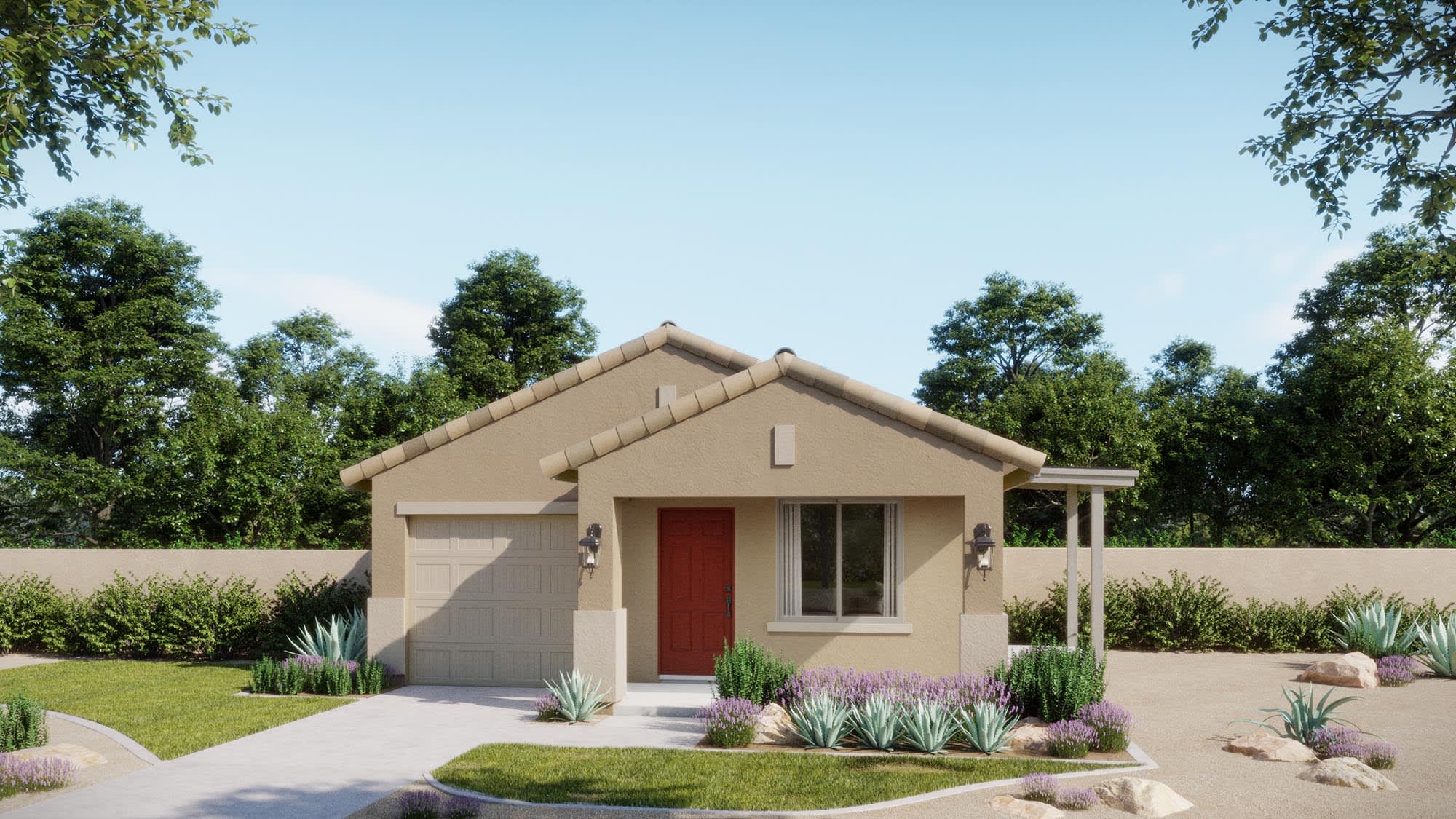 Spanish Elevation | Apex - Coach Lights Shown are Optional | Wildera – Crest Series | New Homes in San Tan Valley, AZ by Landsea Homes