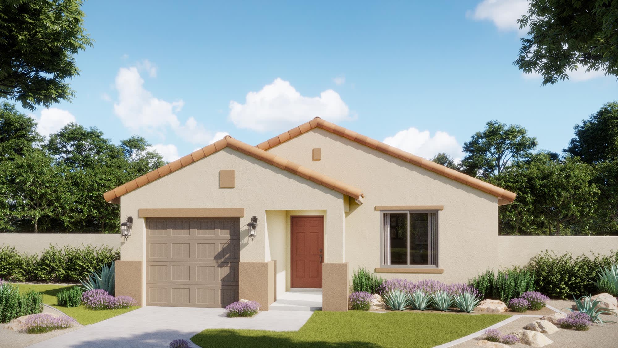 Spanish Elevation | Pinnacle - Coach Lights Shown are Optional | Wildera – Crest Series | New Homes in San Tan Valley, AZ by Landsea Homes