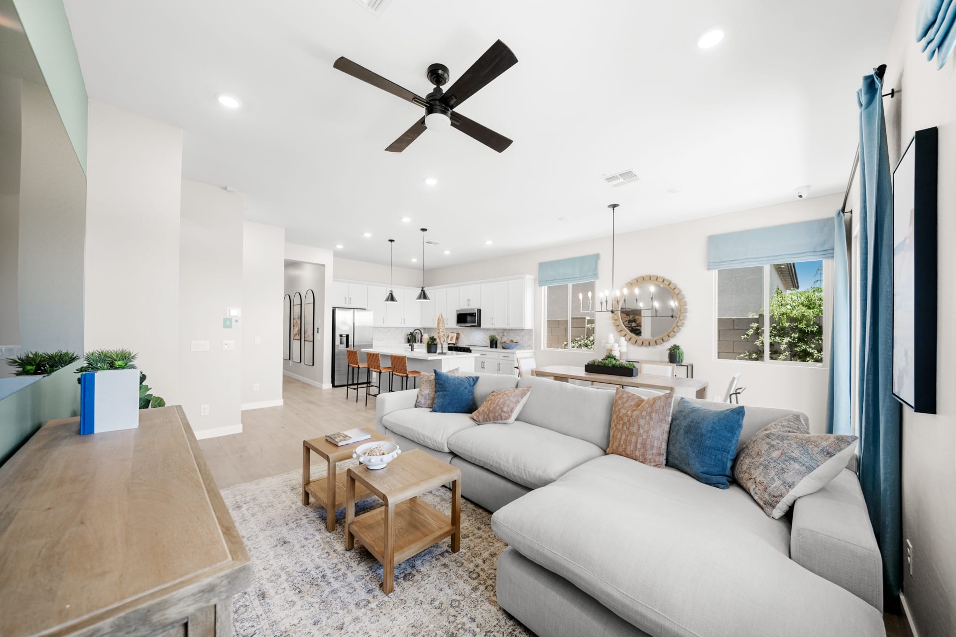 Great Room, Dining Room & Kitchen | Gemini Model Home | Rialta | New homes in Mesa, Arizona | Landsea Homes