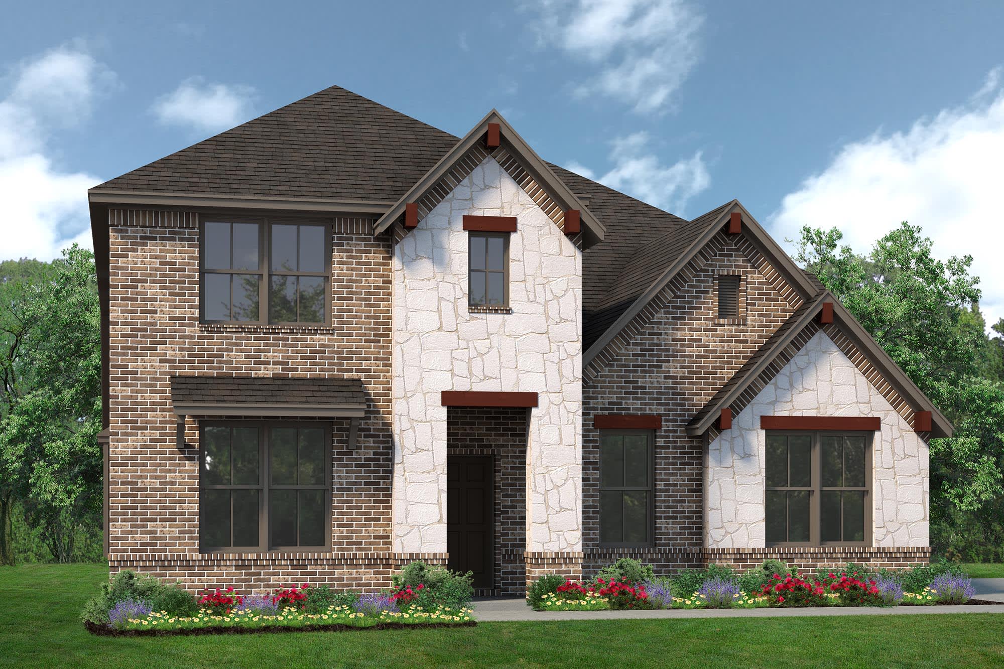 Elevation B with Stone & Outswing | Concept 2870 at El Dorado in Granbury, TX by Landsea Homes