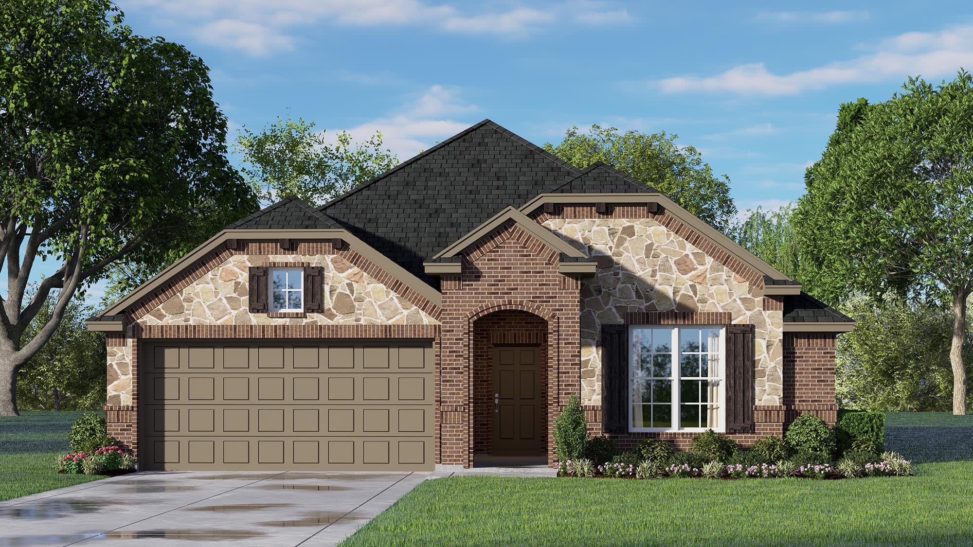 Elevation C with Stone | Concept 1660 at Pirate Village in Granbury, TX by Landsea Homes