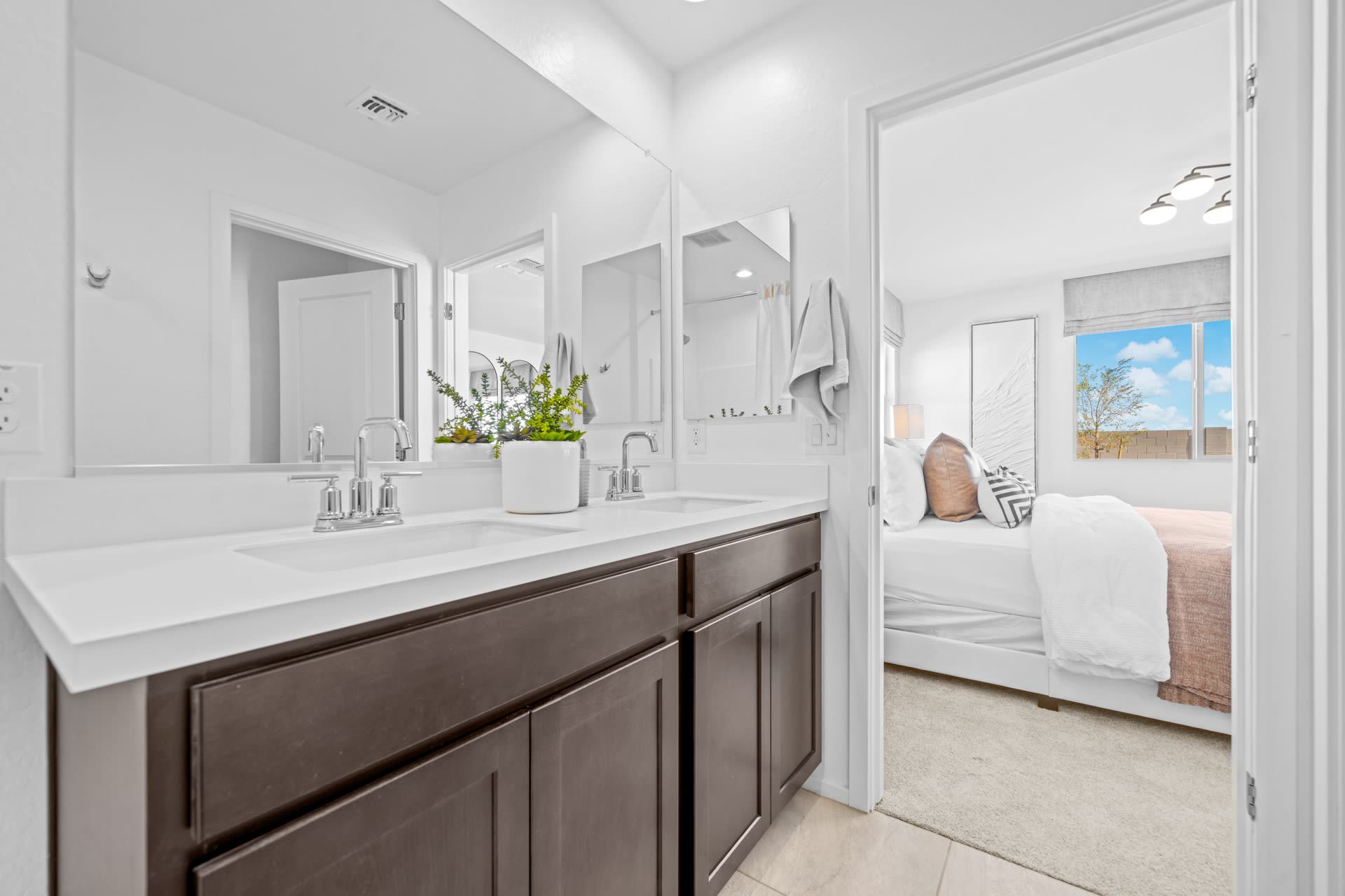 Primary Bathroom with Double Vanity | Pinnacle | Wildera – Crest Series | New Homes in San Tan Valley, AZ by Landsea Homes