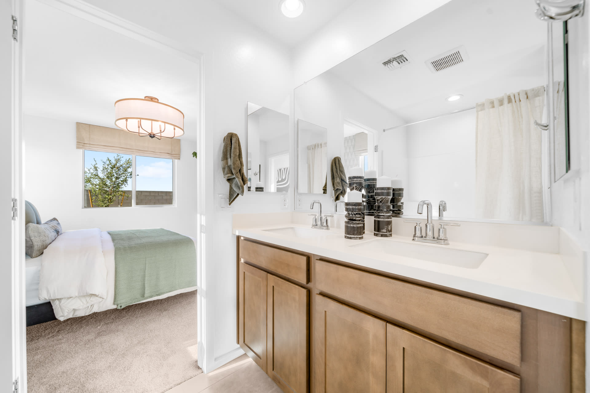 Primary Bathroom and Bedroom | Horizon | Wildera – Crest Series | New Homes in San Tan Valley, AZ by Landsea Homes