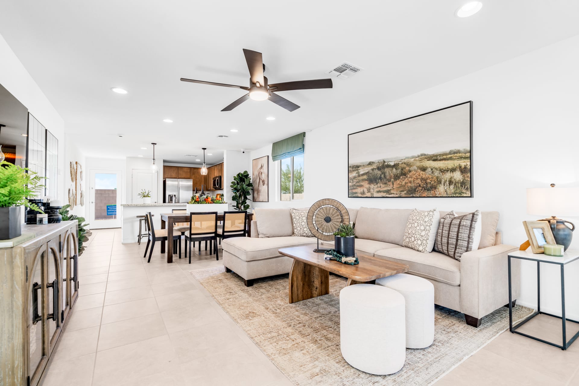 Open Great Room, Dining Area and Kitchen | Horizon | Wildera – Crest Series | New Homes in San Tan Valley, AZ by Landsea Homes