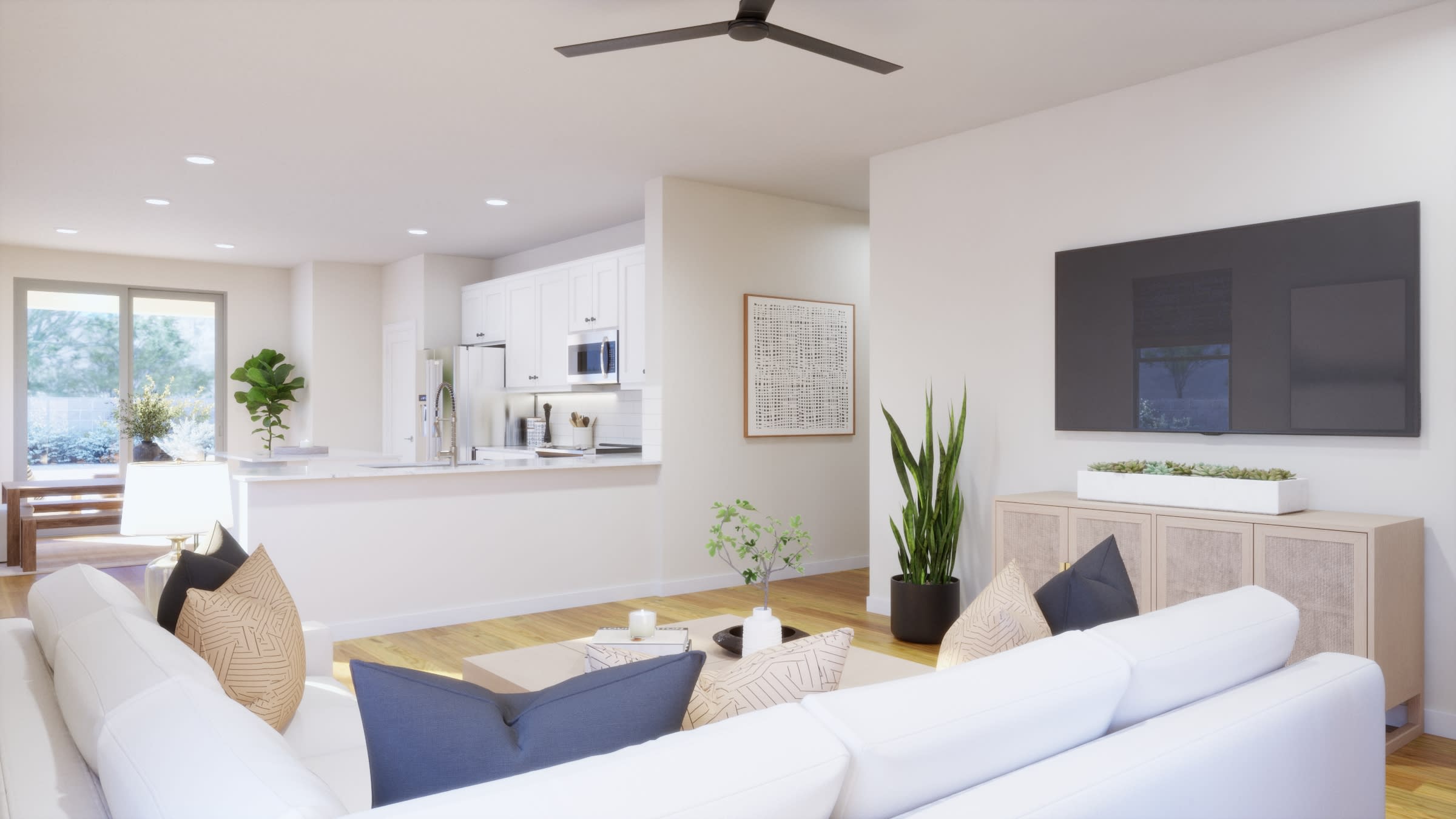 Great Room Virtual Rendering | Daybreak Floorplan | Elara at Moonlight | New Homes in Maricopa, AZ by Landsea Homes