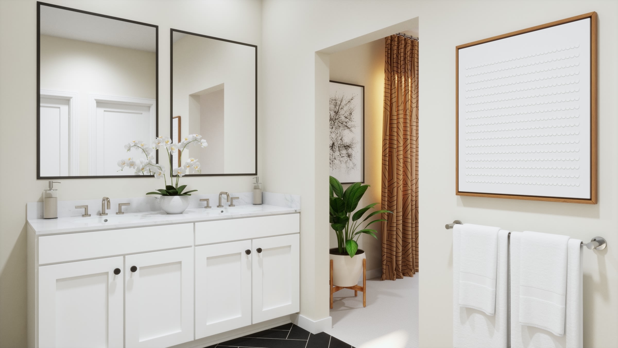 Primary Bathroom Room Virtual Rendering | Daybreak Floorplan | Elara at Moonlight | New Homes in Maricopa, AZ by Landsea Homes