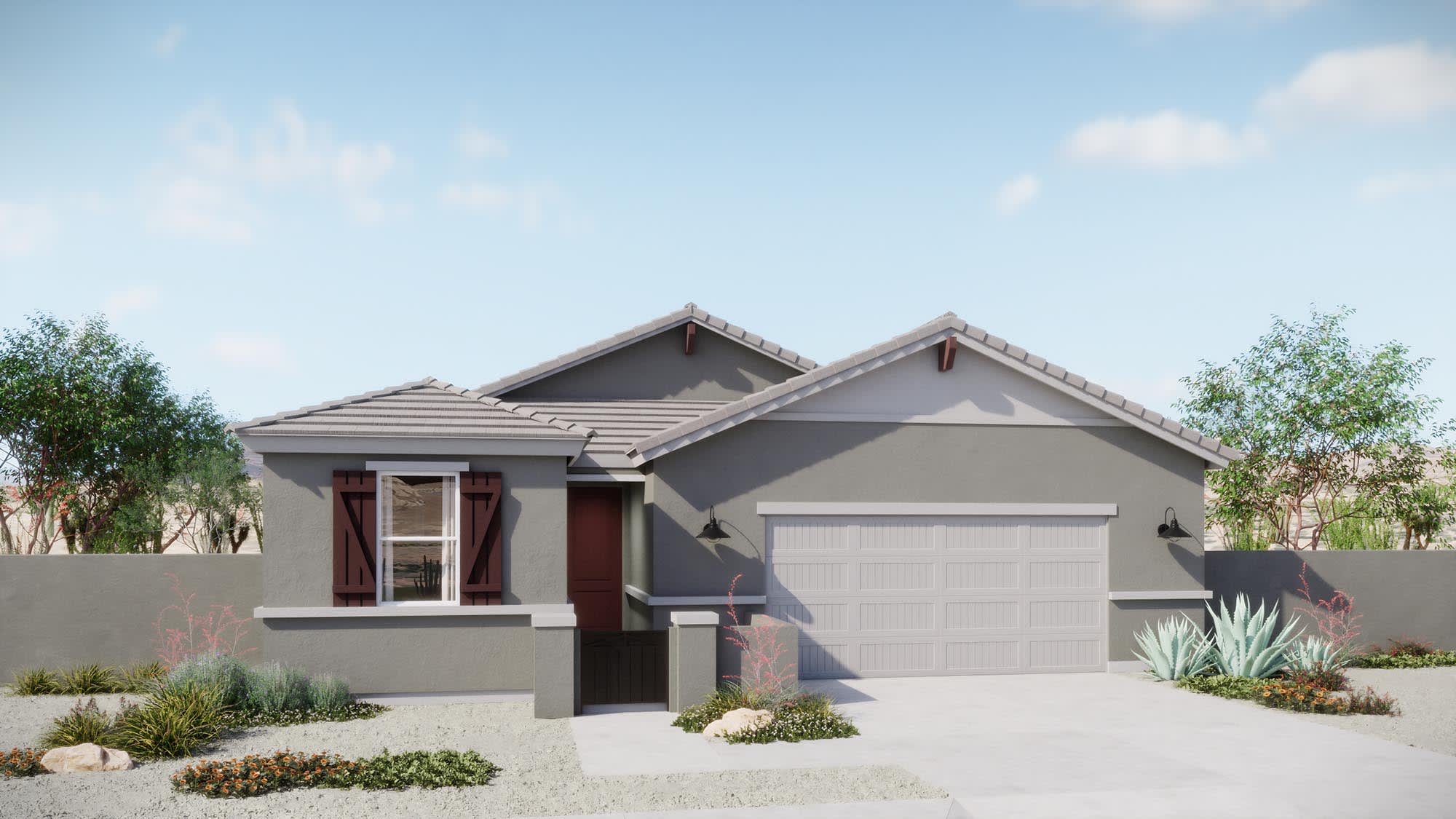 Elevation B | Radiance Floorplan - Coach Lights Shown Are Optional | Elara at Moonlight | New Homes in Maricopa, AZ by Landsea Homes