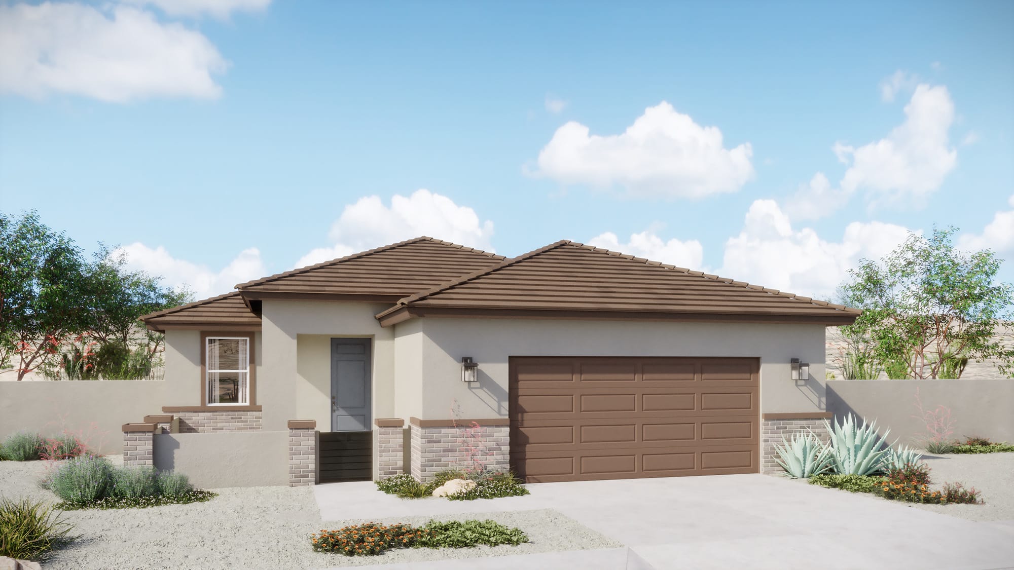 Elevation C | Firelight Floorplan - Coach Lights Shown Are Optional | Elara at Moonlight | New Homes in Maricopa, AZ by Landsea Homes