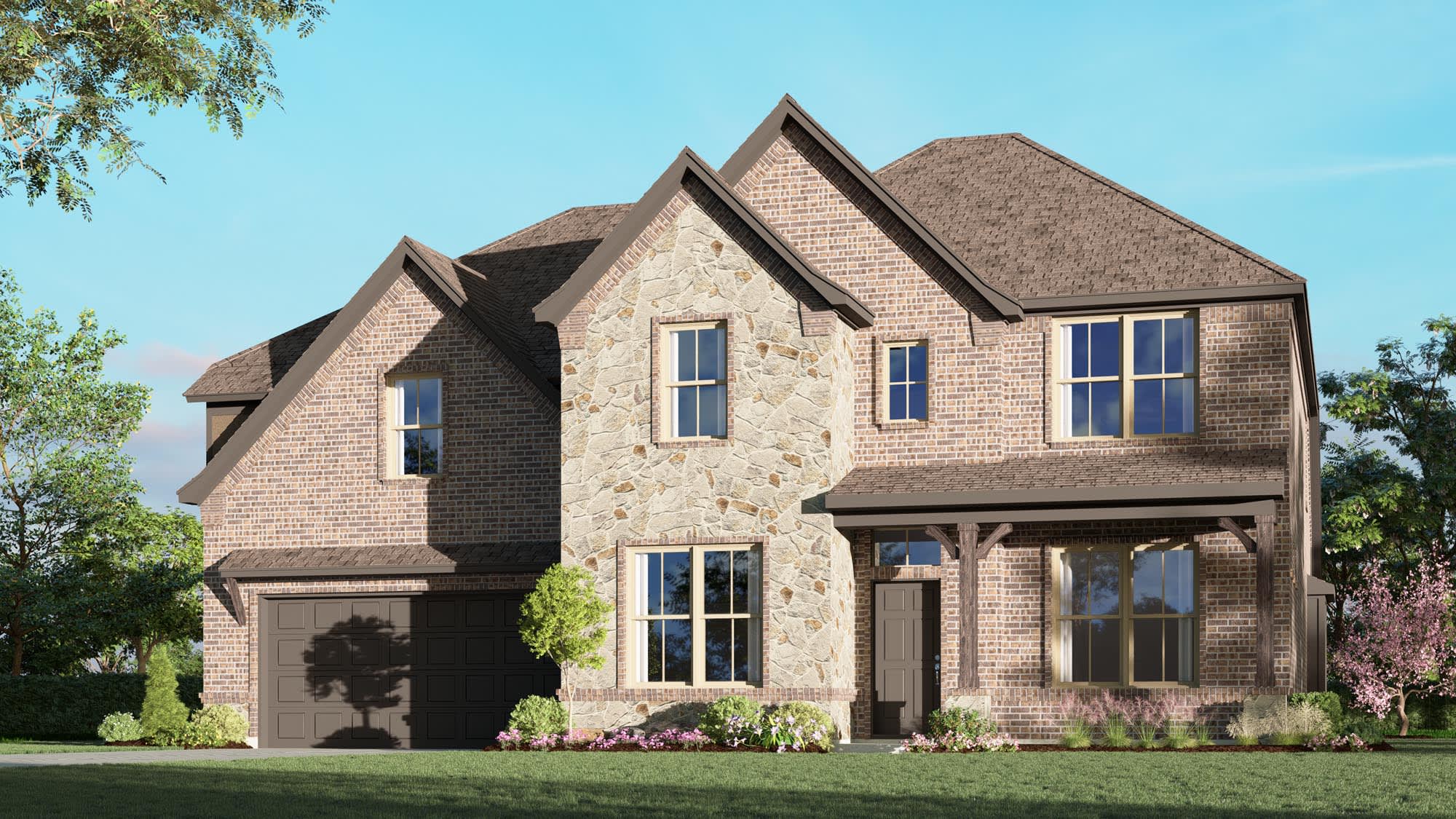 Elevation B with Stone | Concept 3135 at Myrtle Creek in Waxahachie, TX by Landsea Homes